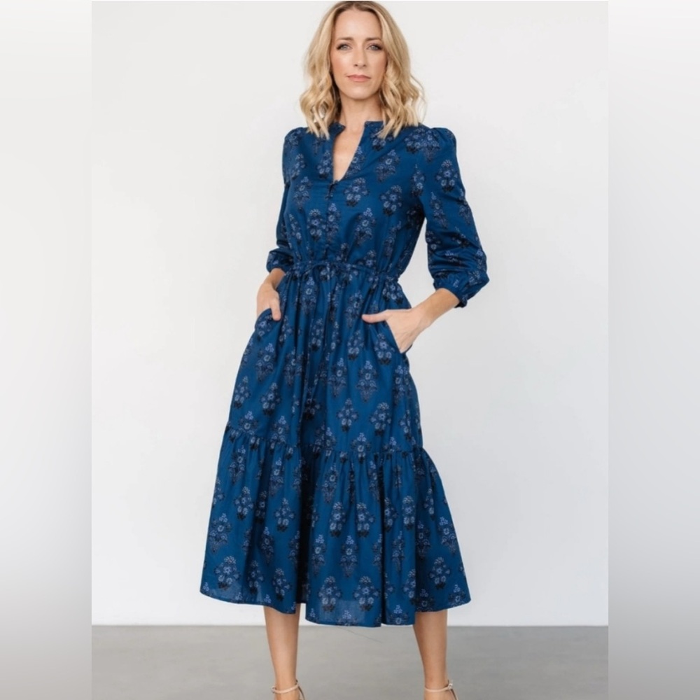 NWT Baltic Born Mira Floral Midi Dress In Deep Blue
Print Elegant 100% Cotton - Picture 1 of 8